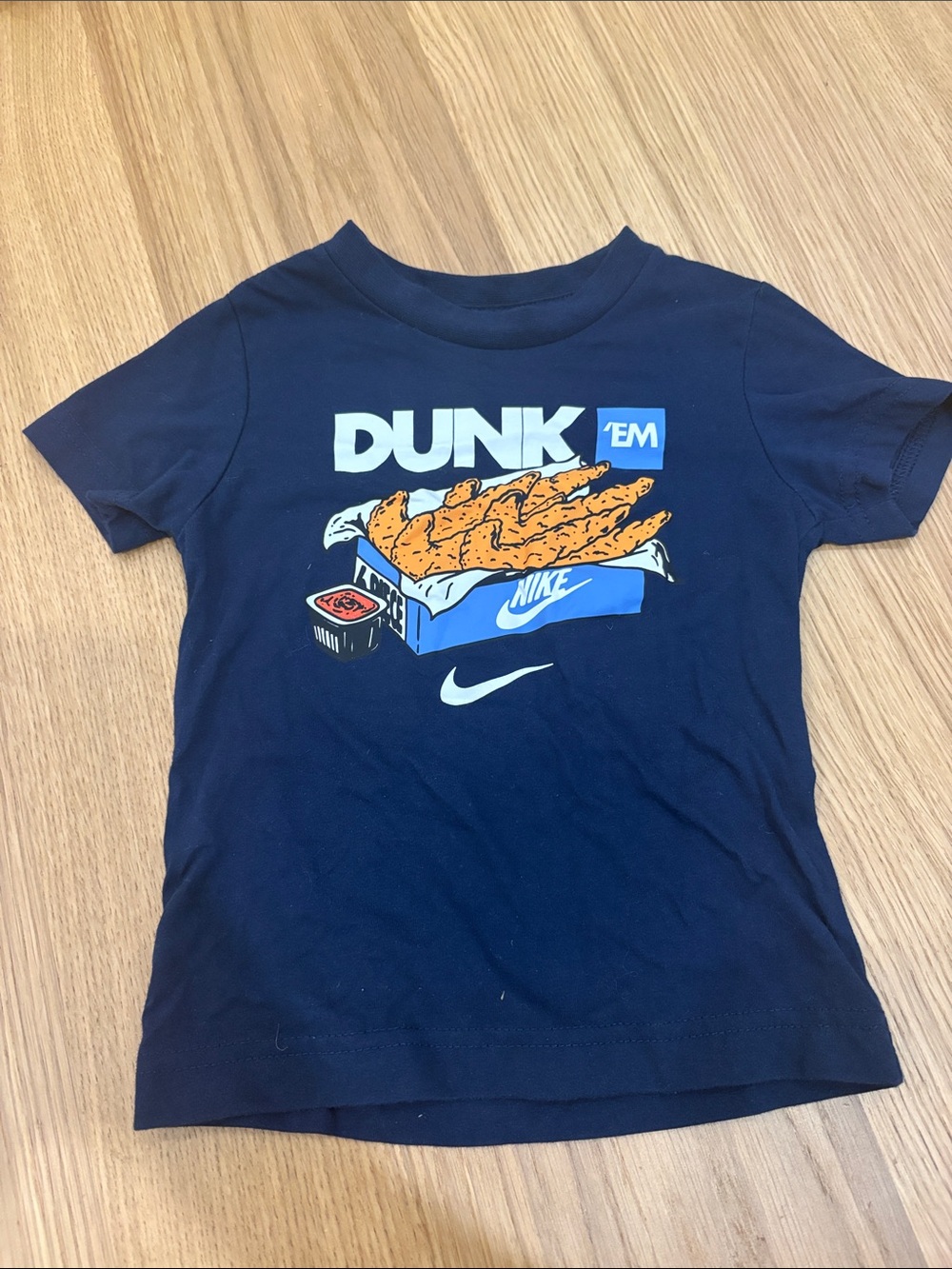 Nike Navy Blue 'Dunk 'Em' Graphic Kids Tee with Orange Graphic